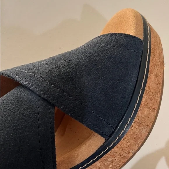 Clarks Dark Blue Wedge Sandals - Picture 10 of 11